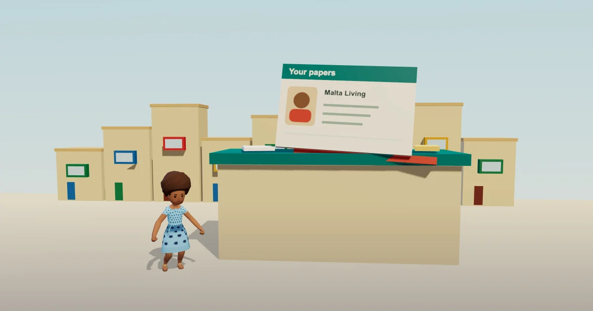A player beside a cream documents wallet on a teal counter