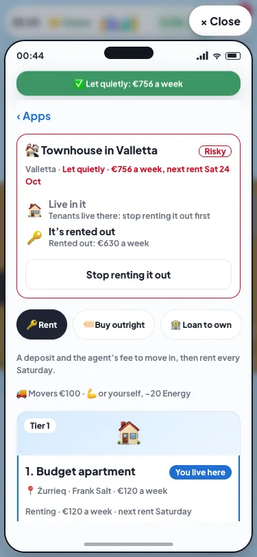 Homes on the phone: a townhouse let quietly, in the risky look with its red outline and Risky chip
