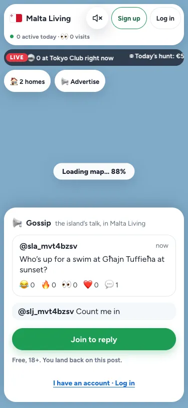 A shared Gossip post opened on a phone by someone who doesn't play yet: the post, a reply, and Join to reply