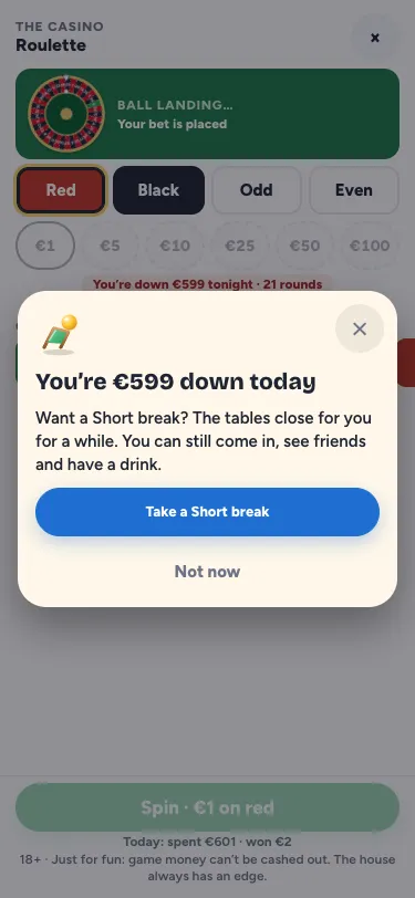 The offer: you're down for the day, with Take a Short break and Not now