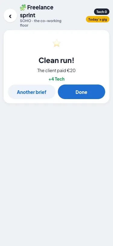The freelance sprint on a phone: a client's tasks fitted into the working day, 09:00 to 17:00, solved clean