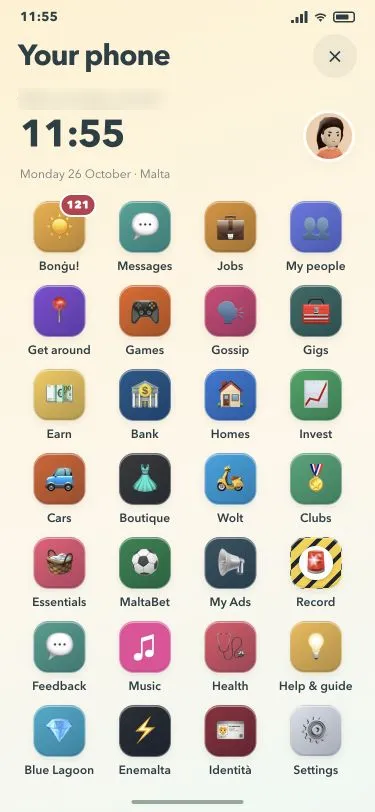 The cream phone launcher with its familiar coloured app tiles